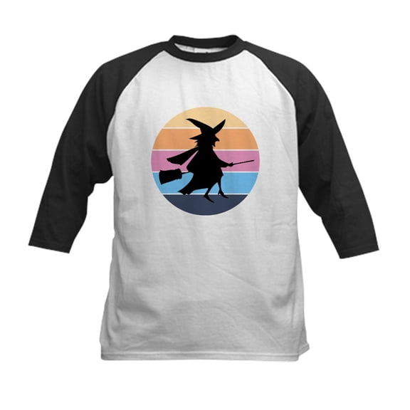CafePress - Halloween Witch Retro Sunset Baseball Jersey - Kids Cotton Baseball Jersey, 3/4 Sleeve Shirt