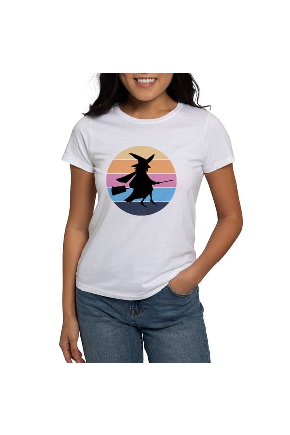 - Halloween Witch Retro Sunset T Shirt - Women's Classic T-Shirt