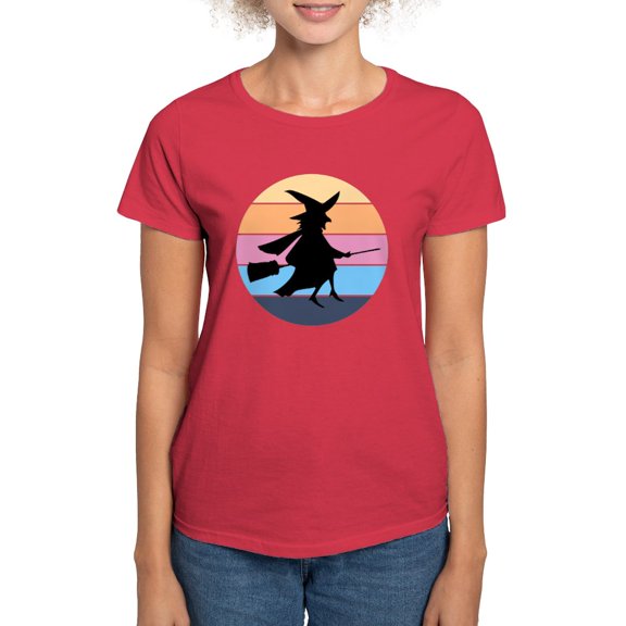 CafePress - Halloween Witch Retro Sunset T Shirt - Women's Traditional Fit Dark T-Shirt
