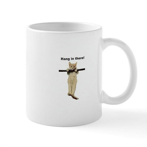 CafePress - Hang In There Baby Cute Kitty Cat Kitten On Branch - 11 oz Ceramic Mug - Novelty Coffee Tea Cup