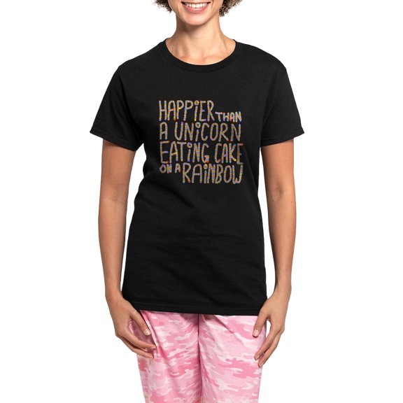 CafePress - Happier Than A Unicorn... Women's Dark Pajamas - Women's Short Sleeve Print T-Shirt and Pants Dark Cotton Pajama Set