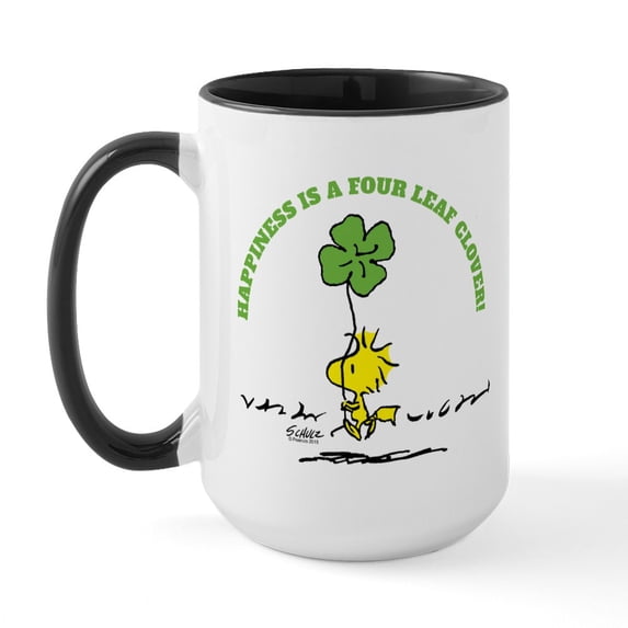 CafePress - Happiness Is A Four Leaf Clover Mugs - 15 oz Ceramic Large White Novelty Mug