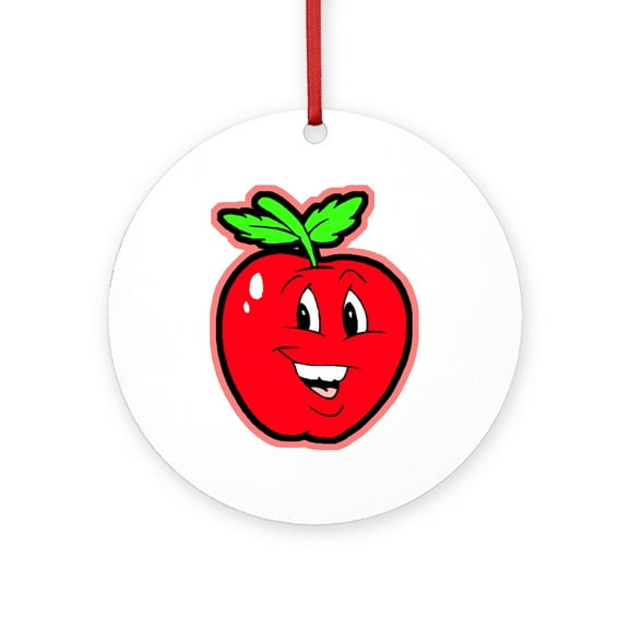 CafePress - Happy Apple -  Round Wood Ornament 4"