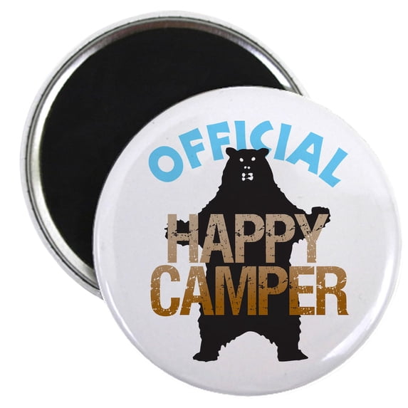 CafePress - Happy Camper Magnet - 2.25" Round Magnet, Refrigerator Magnet, Button Magnet Style