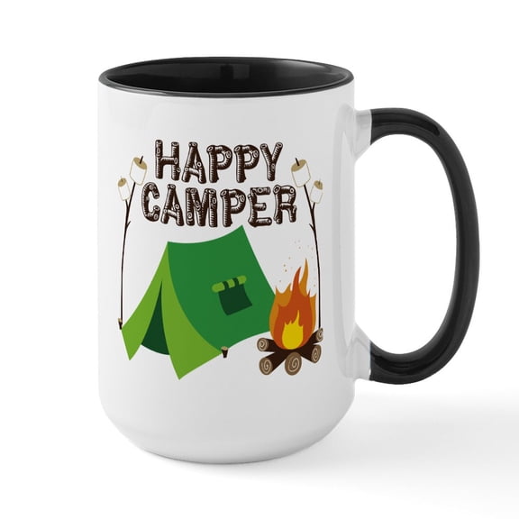CafePress - Happy Camper Mugs - 15 oz Ceramic Large Mug