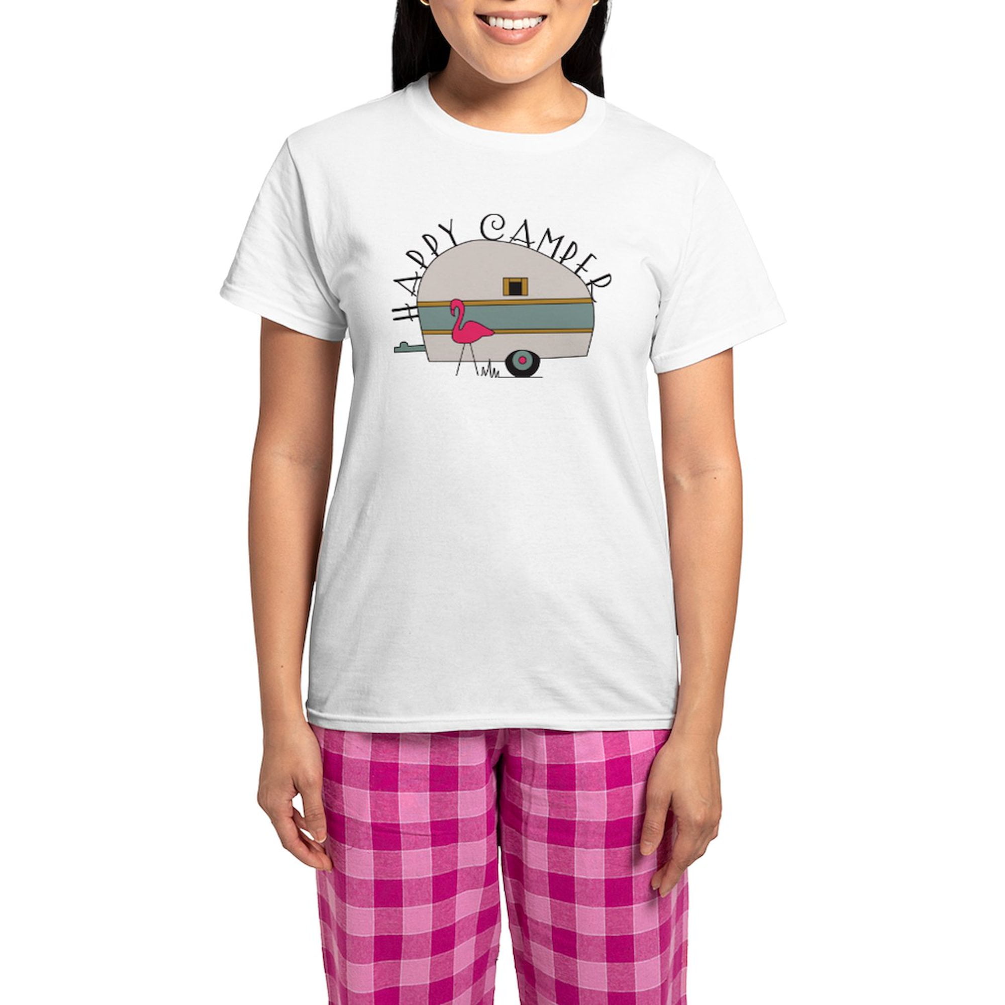 CafePress Happy Camper Pajamas Women s Short Sleeve Print T Shirt and Pants Light Cotton Pajama Set