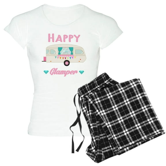 CafePress - Happy Camper T Shirt Pajamas - Women's Short Sleeve Print T-Shirt and Pants Light Cotton Pajama Set