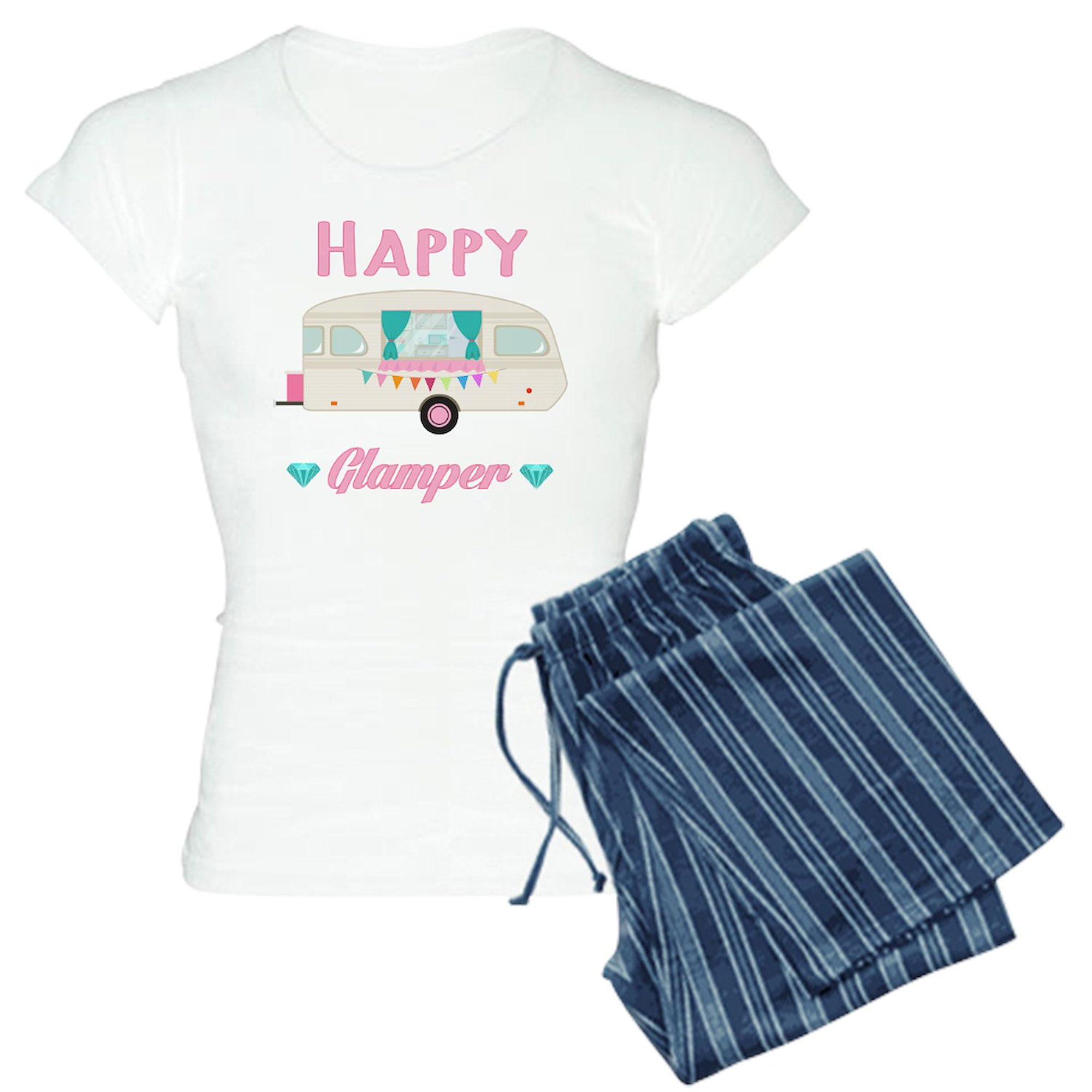 CafePress Happy Camper T Shirt Pajamas Women s Short Sleeve Print T Shirt and Pants Light Cotton Pajama Set
