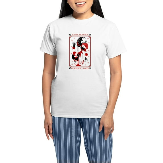 CafePress - Happy Christmas Krampus Pajamas - Women's Short Sleeve Print T-Shirt and Pants Light Cotton Pajama Set