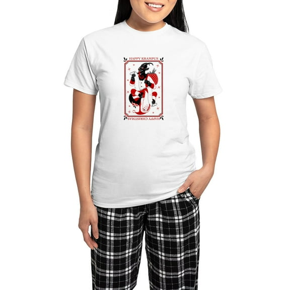 CafePress - Happy Christmas Krampus Pajamas - Women's Short Sleeve Print T-Shirt and Pants Light Cotton Pajama Set
