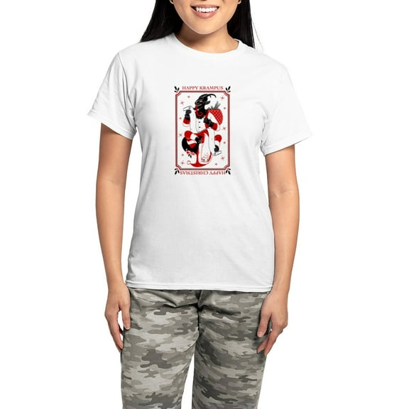 CafePress - Happy Christmas Krampus Pajamas - Women's Short Sleeve Print T-Shirt and Pants Light Cotton Pajama Set