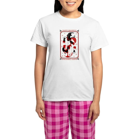 CafePress - Happy Christmas Krampus Pajamas - Women's Short Sleeve Print T-Shirt and Pants Light Cotton Pajama Set