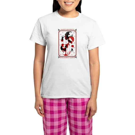 CafePress - Happy Christmas Krampus Pajamas - Women's Short Sleeve Print T-Shirt and Pants Light Cotton Pajama Set