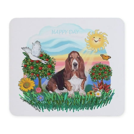 CafePress - Happy Day Basset Mousepad - Non-slip Rubber Mousepad, Gaming Mouse Pad