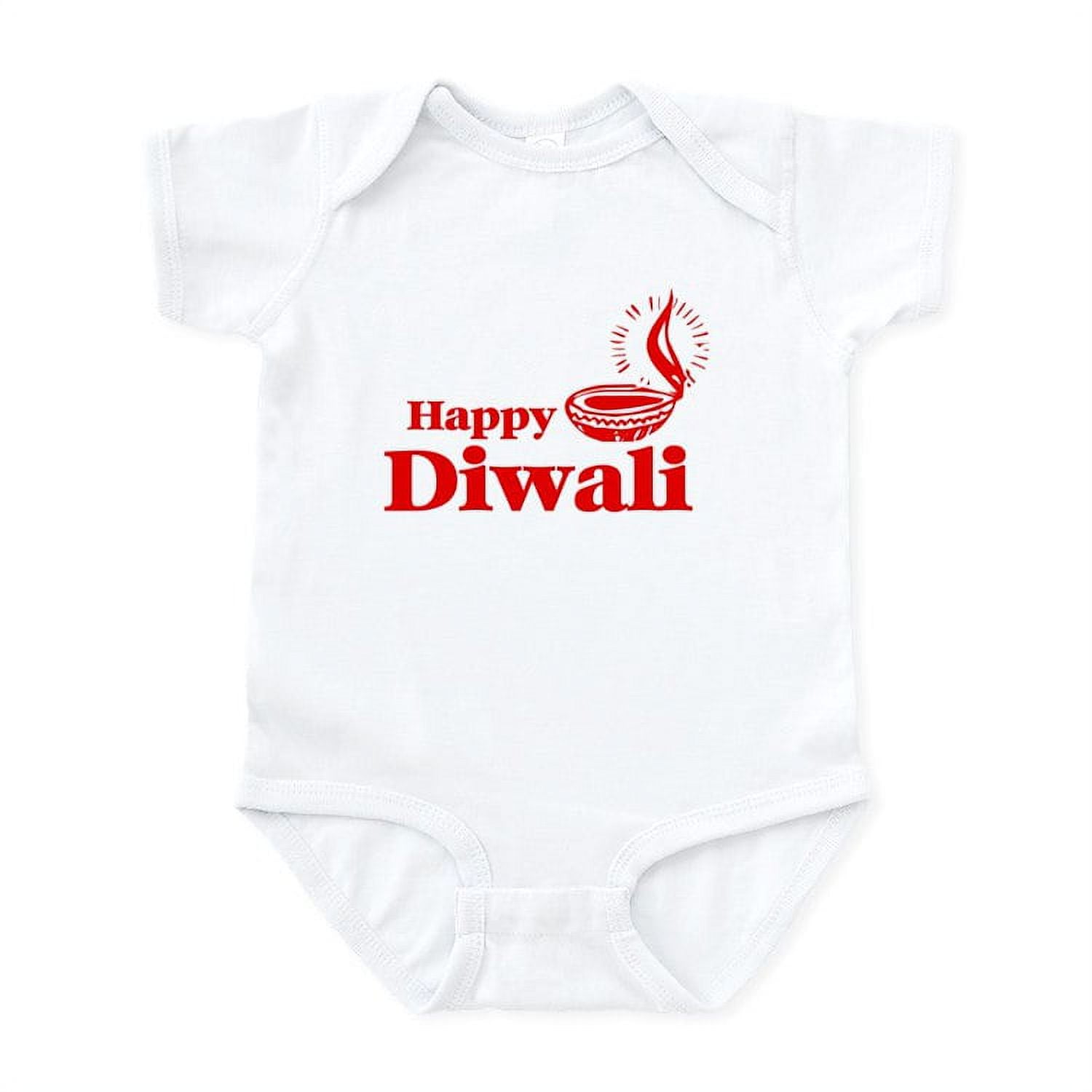 A white baby bodysuit with red text