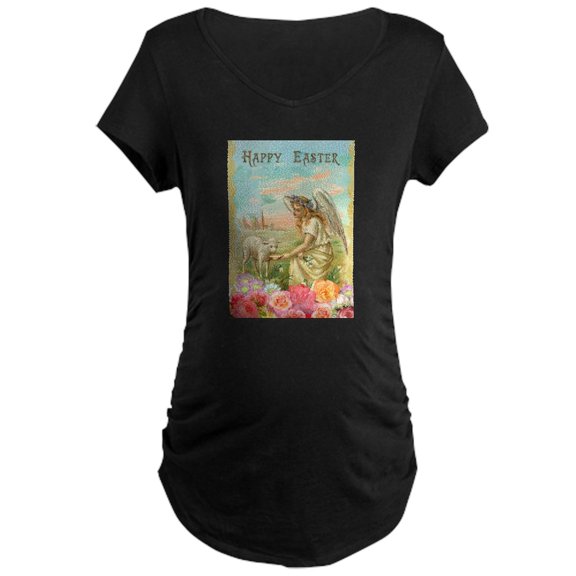 CafePress - Happy Easter Angel Maternity T Shirt - Maternity Dark T-Shirt