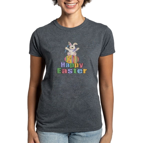 CafePress - Happy Easter Artist Bunny Women's Dark T Shirt - Women's Traditional Fit Dark T-Shirt