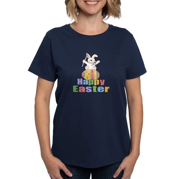 CafePress - Happy Easter Artist Bunny Women's Dark T Shirt - Women's Traditional Fit Dark T-Shirt