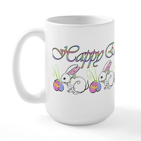 CafePress - Happy Easter Bunnies Large Mug - 15 oz Ceramic Large White Novelty Mug
