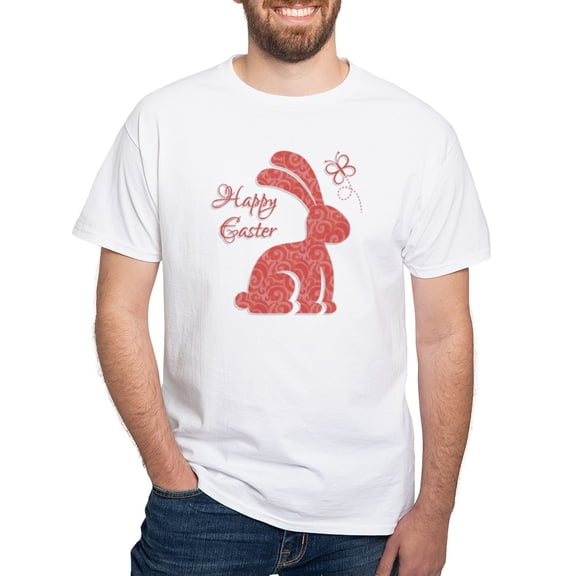 CafePress - Happy Easter Bunny White T Shirt - Men's White Classic Cotton T-Shirts
