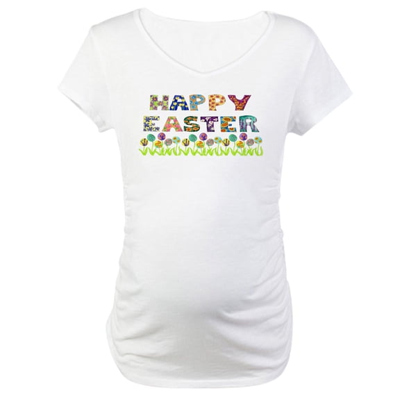CafePress - Happy Easter Egg Flowers Maternity T Shirt - Cotton Maternity T-shirt, Cute & Funny Pregnancy Tee
