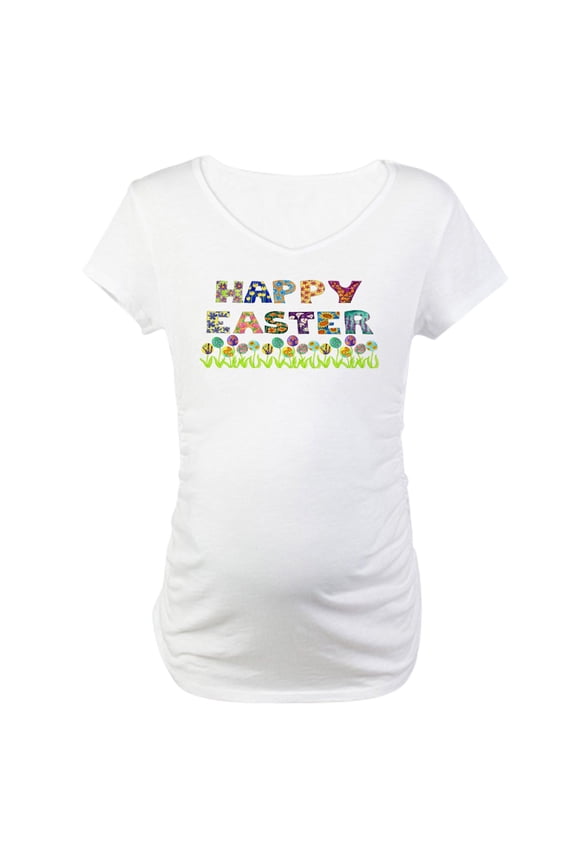 - Happy Easter Egg Flowers Maternity T Shirt - Cotton Maternity T-shirt, Cute & Funny Pregnancy Tee