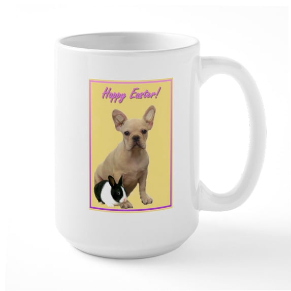 CafePress - Happy Easter French Bulldog Large Mug - 15 oz Ceramic Large White Novelty Mug