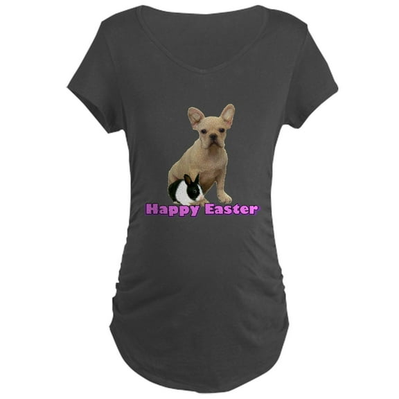 CafePress - Happy Easter French Bulldog Maternity Dark T Shirt - Maternity Dark T-Shirt