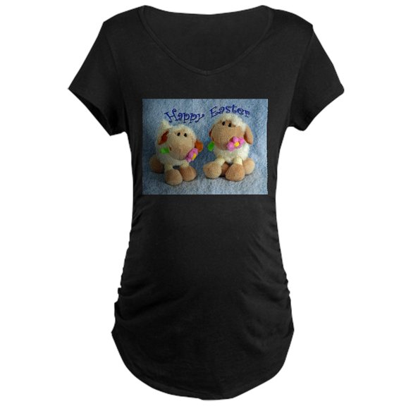 CafePress - Happy Easter Lambs Maternity T Shirt - Maternity Dark T-Shirt
