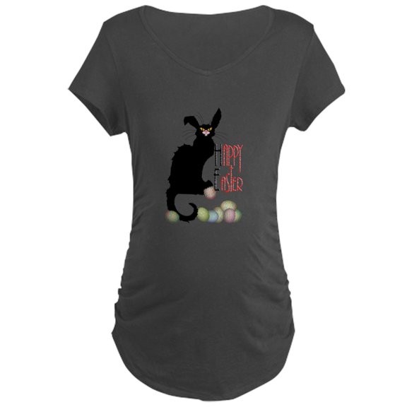 CafePress - Happy Easter Le Chat Noir Maternity T Shirt - Maternity Dark T-Shirt