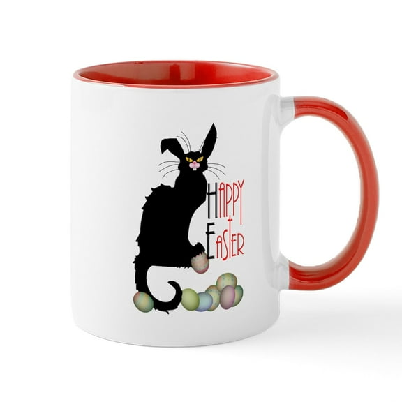 CafePress - Happy Easter Le Chat Noir Mugs - 11 oz Ceramic Mug - Novelty Coffee Tea Cup