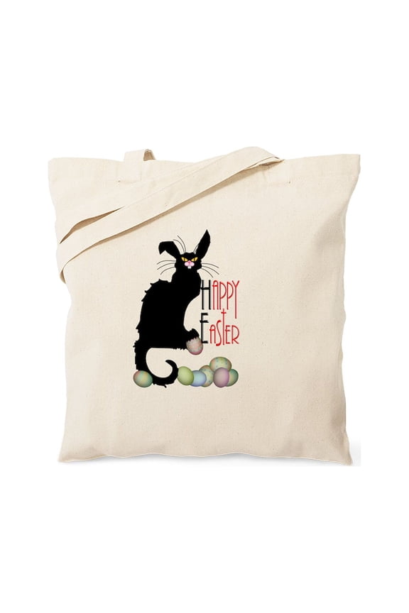 - Happy Easter Le Chat Noir Tote Bag - Unisex Canvas Tote Bag, Beige, 1-Piece