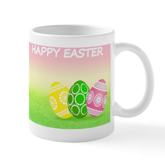 CafePress - Happy Easter Pretty Eggs On Grass Mug - 11 oz Ceramic Mug - Novelty Coffee Tea Cup