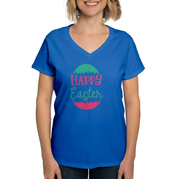 CafePress - Happy Easter T Shirt - Women's V-Neck Dark T-Shirt