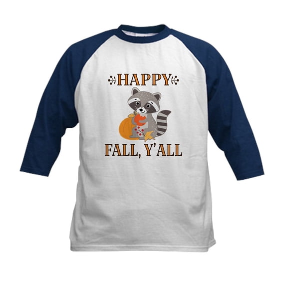 CafePress - Happy Fall Raccoon Autumn Baseball Jersey - Kids Cotton Baseball Jersey, 3/4 Sleeve Shirt