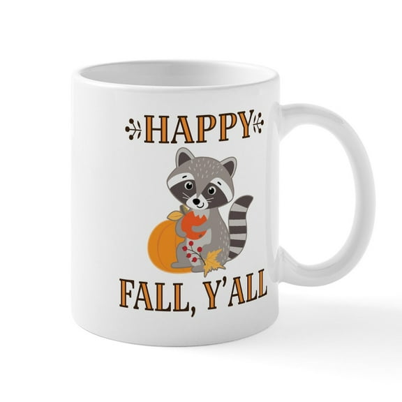 CafePress - Happy Fall Raccoon Autumn Mugs - 11 oz Ceramic Mug - Novelty Coffee Tea Cup