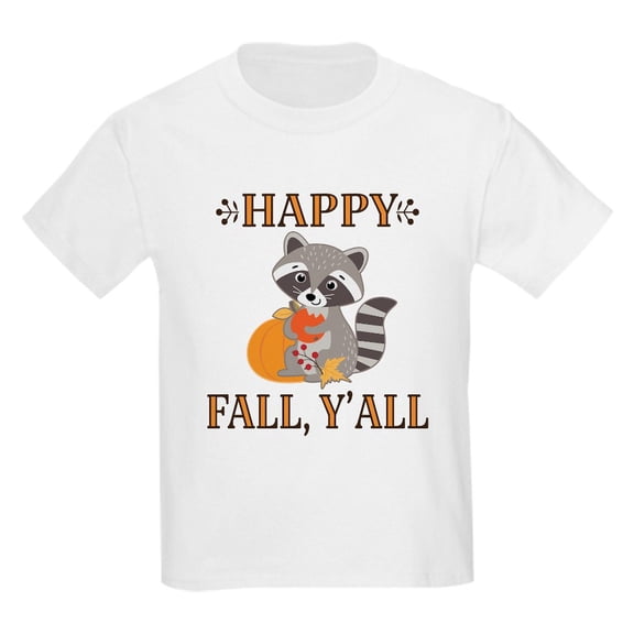 CafePress - Happy Fall Raccoon Autumn T Shirt - Light Classic Kids Graphic, Short Sleeve T-Shirt, Sizes XS-XL