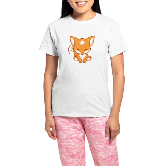 CafePress - Happy Fox Women's Light Pajamas - Women's Short Sleeve Print T-Shirt and Pants Light Cotton Pajama Set