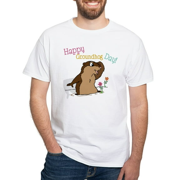 CafePress - Happy Groundhog Day White T Shirt - Men's White Classic Cotton T-Shirts