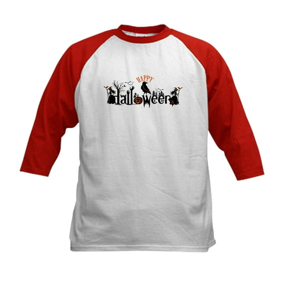 CafePress - Happy Halloween Black & Orange Spo Baseball Jersey - Kids Cotton Baseball Jersey, 3/4 Sleeve Shirt