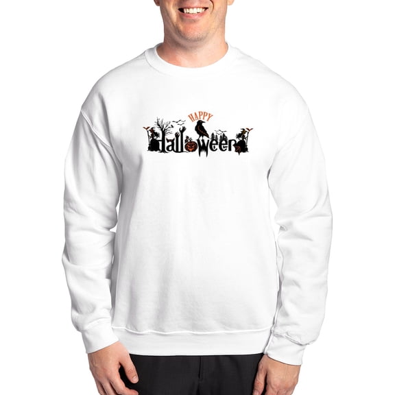 CafePress - Happy Halloween Black & Orange Spooky T Sweatshirt - Crew Neck Sweatshirt