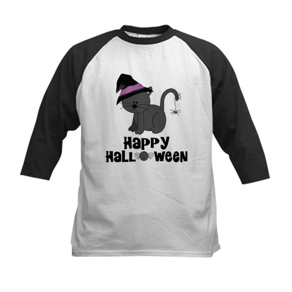 CafePress - Happy Halloween Cat Kids Baseball Jersey - Kids Cotton Baseball Jersey, 3/4 Sleeve Shirt