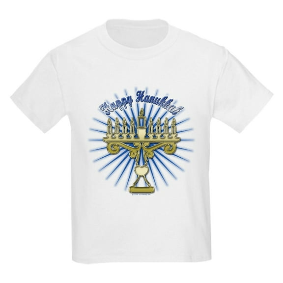 CafePress - Happy Hanukkah Menorah Kids T Shirt - Light Classic Kids Graphic, Short Sleeve T-Shirt, Sizes XS-XL