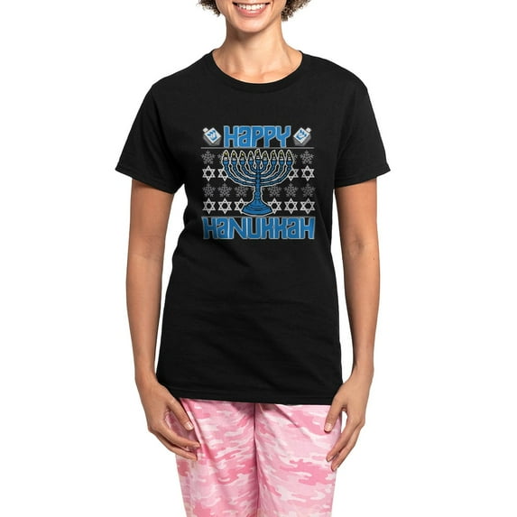 CafePress - Happy Hanukkah Women's Dark Pajamas - Women's Short Sleeve Print T-Shirt and Pants Dark Cotton Pajama Set