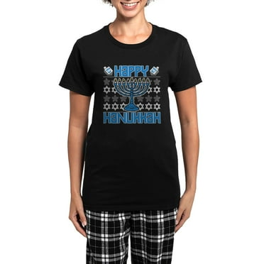 CafePress - Happy Hanukkah Women's Dark Pajamas - Women's Short Sleeve Print T-Shirt and Pants Dark Cotton Pajama Set