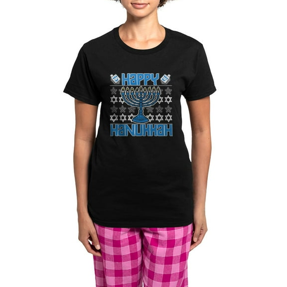 CafePress - Happy Hanukkah Women's Dark Pajamas - Women's Short Sleeve Print T-Shirt and Pants Dark Cotton Pajama Set