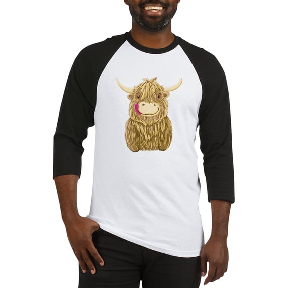 CafePress - Happy Highland Cow Baseball Jersey - Cotton Baseball Jersey, 3/4 Raglan Sleeve Shirt