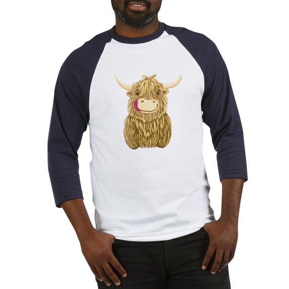 CafePress - Happy Highland Cow Baseball Jersey - Cotton Baseball Jersey, 3/4 Raglan Sleeve Shirt