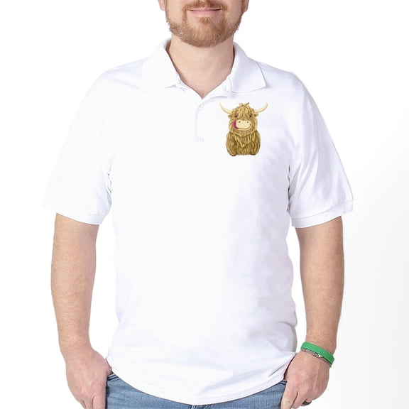 CafePress - Happy Highland Cow Golf Shirt - Golf Shirt, Pique Knit Golf Polo