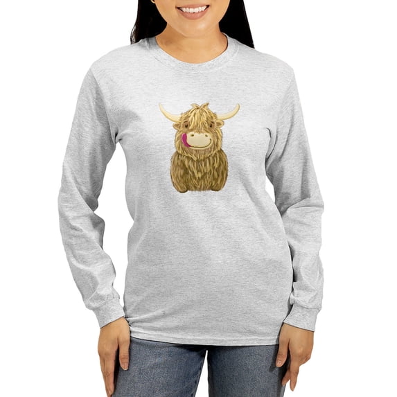 CafePress - Happy Highland Cow Long Sleeve T Shirt - Women's Long Sleeve Graphic Casual T-Shirt